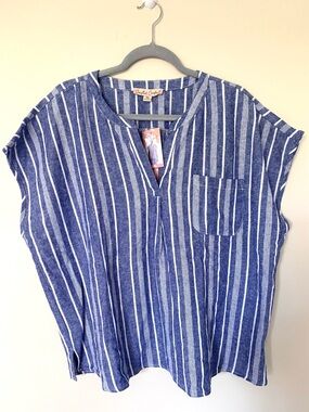 NWT Linen Blend Coastal Comfort Linen Blend Striped Top Size XXL
